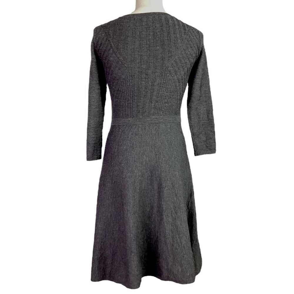Talbots Sweater Dress Women XS Gray Merino Wool 3/4 Sleeve Fit Flare Pullover - Picture 5 of 7
